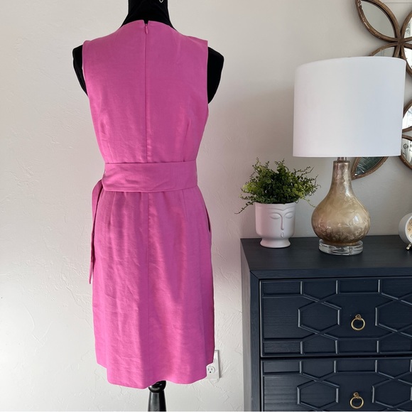 SOLD J CREW Linen Blend Double Breasted Belted Pink Dress Pockets Size 6 - Picture 2 of 11